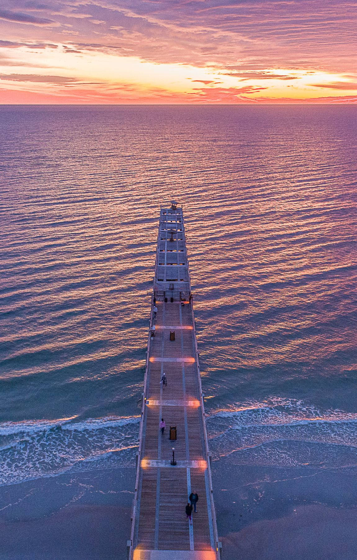 Wooden Walkway Beach Sunrise Aerial Shot Background