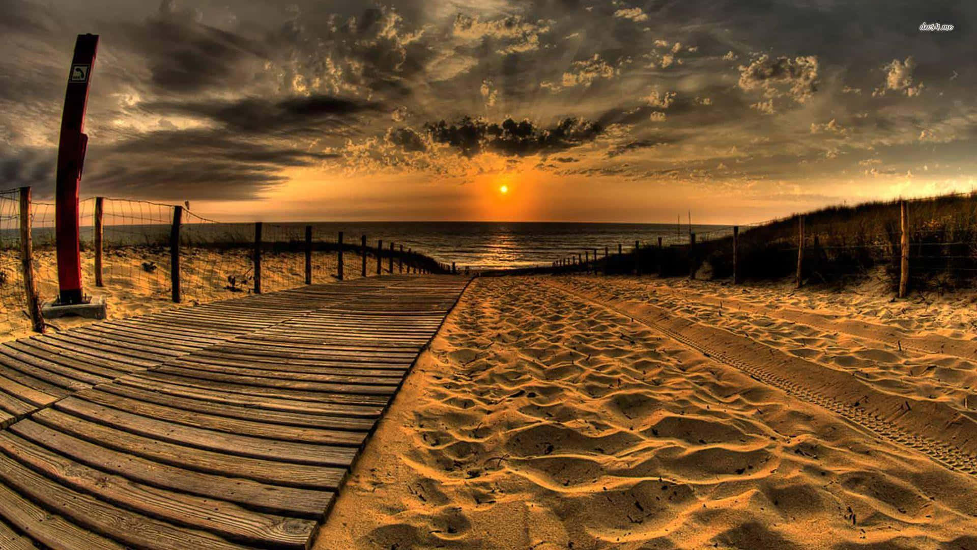 Wooden Walkway Beach Sunset Hd Background