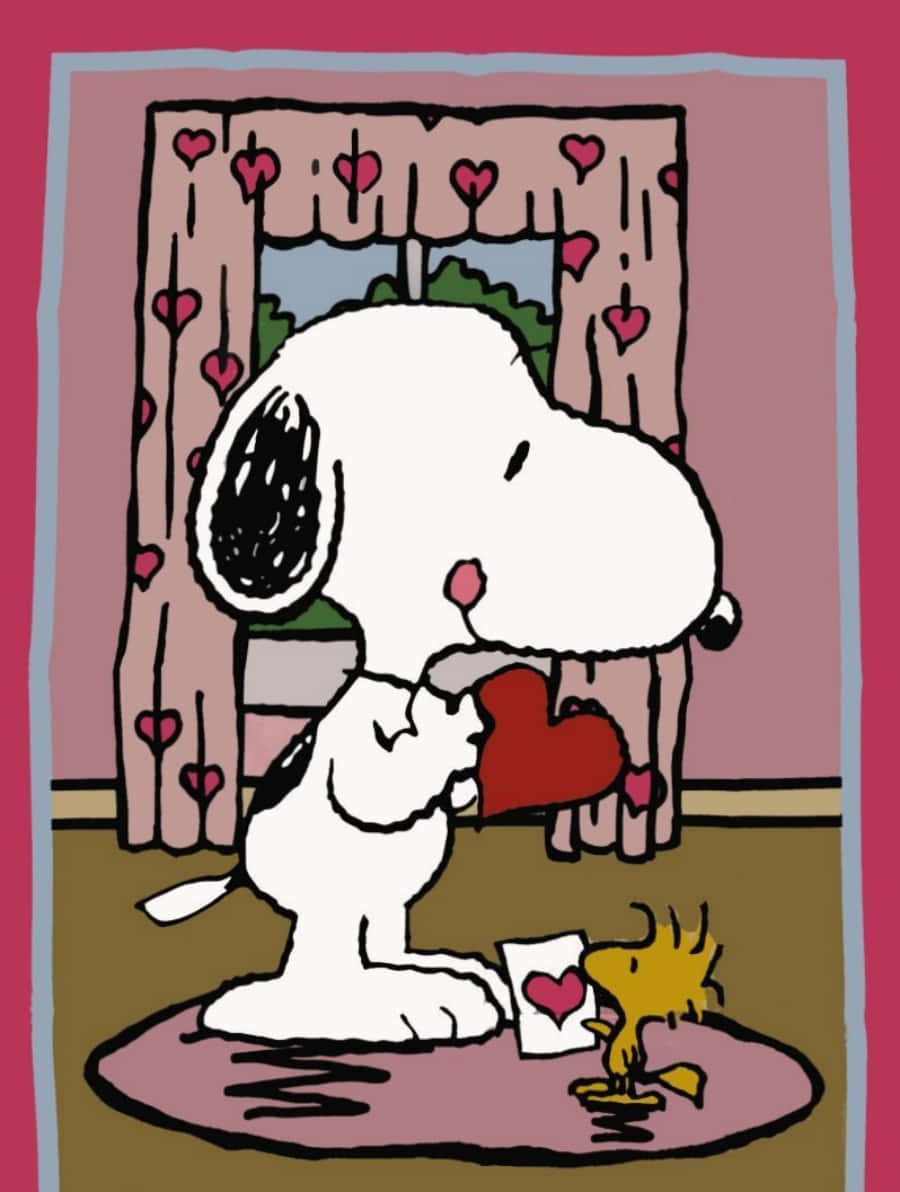 Woodstock And Snoopy Valentine Hearts Background