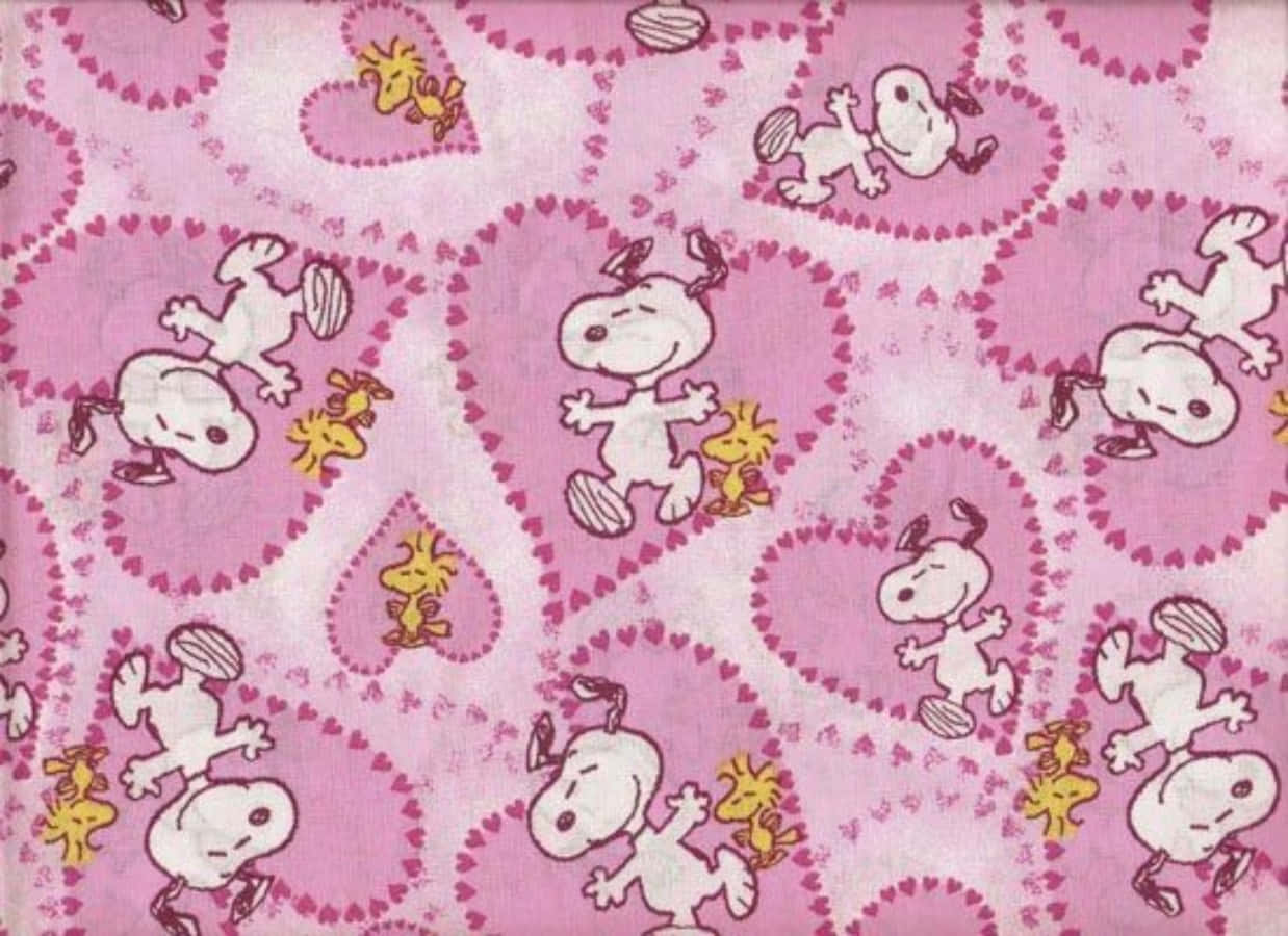 Woodstock And Snoopy Valentine Pink Hearts Background