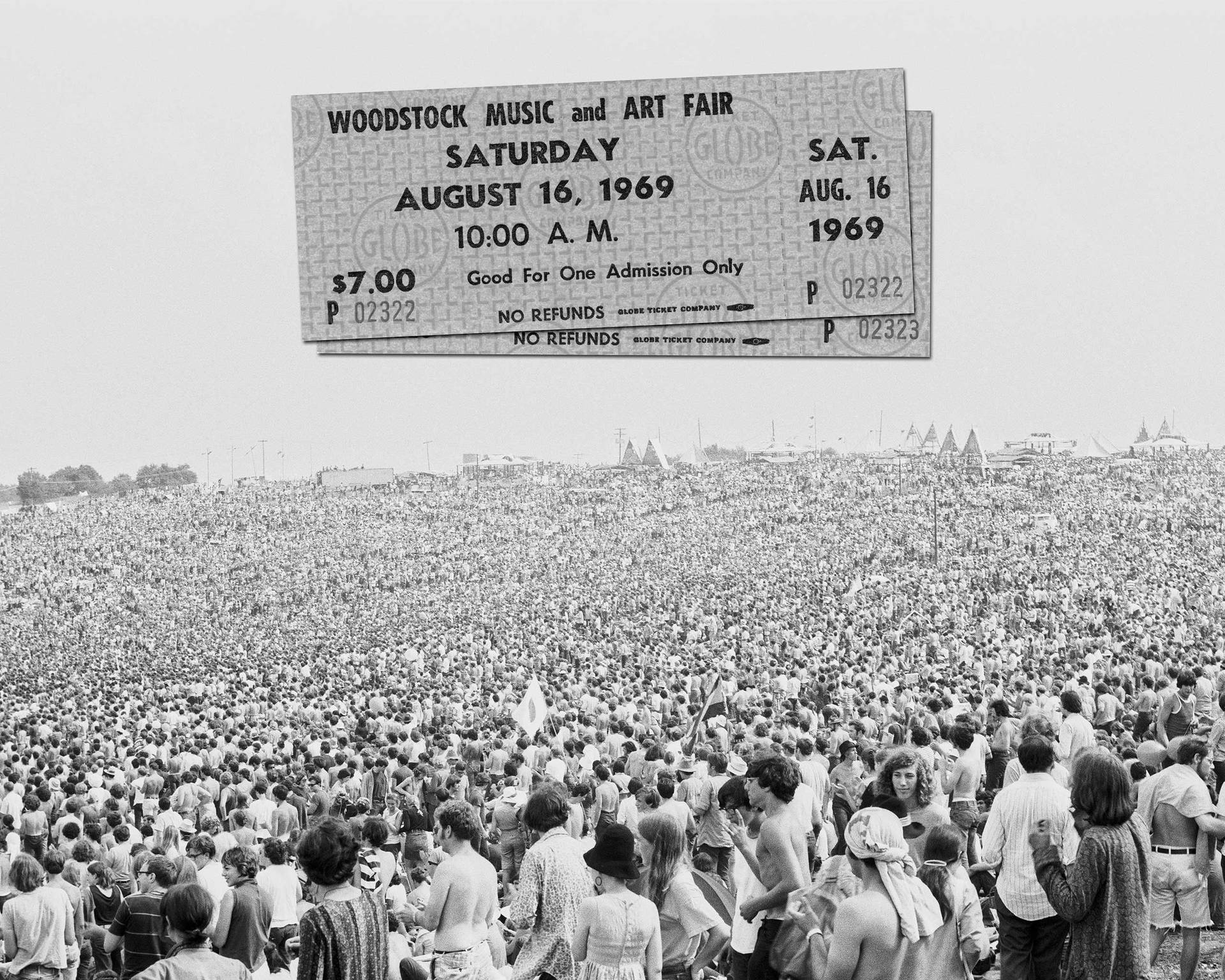 Woodstock Crowd And Ticket Background