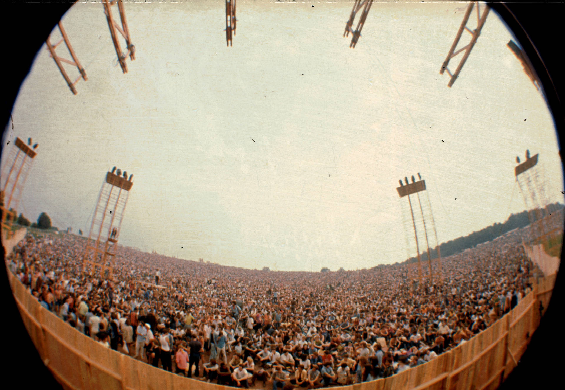 Woodstock Crowd Fish Eye Lens Background