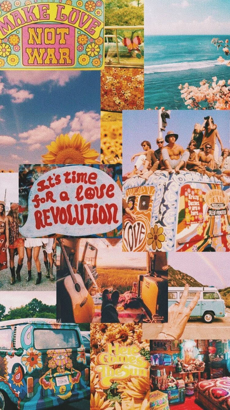 Woodstock Hippie Aesthetic Collage Background