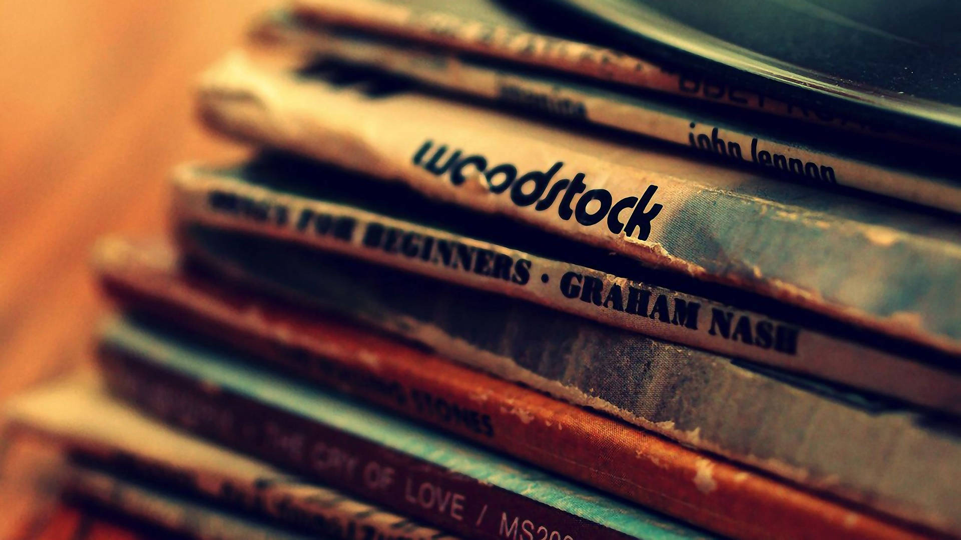 Woodstock Vintage Vinyl Stack Background