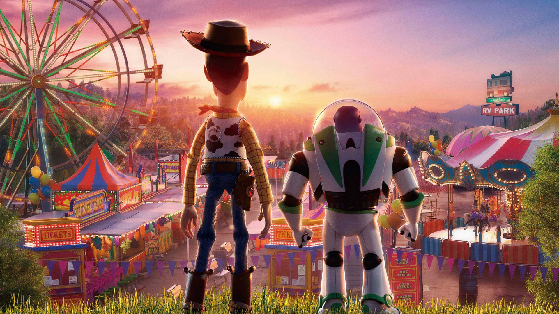 Woody And Lightyear Facing Sunset