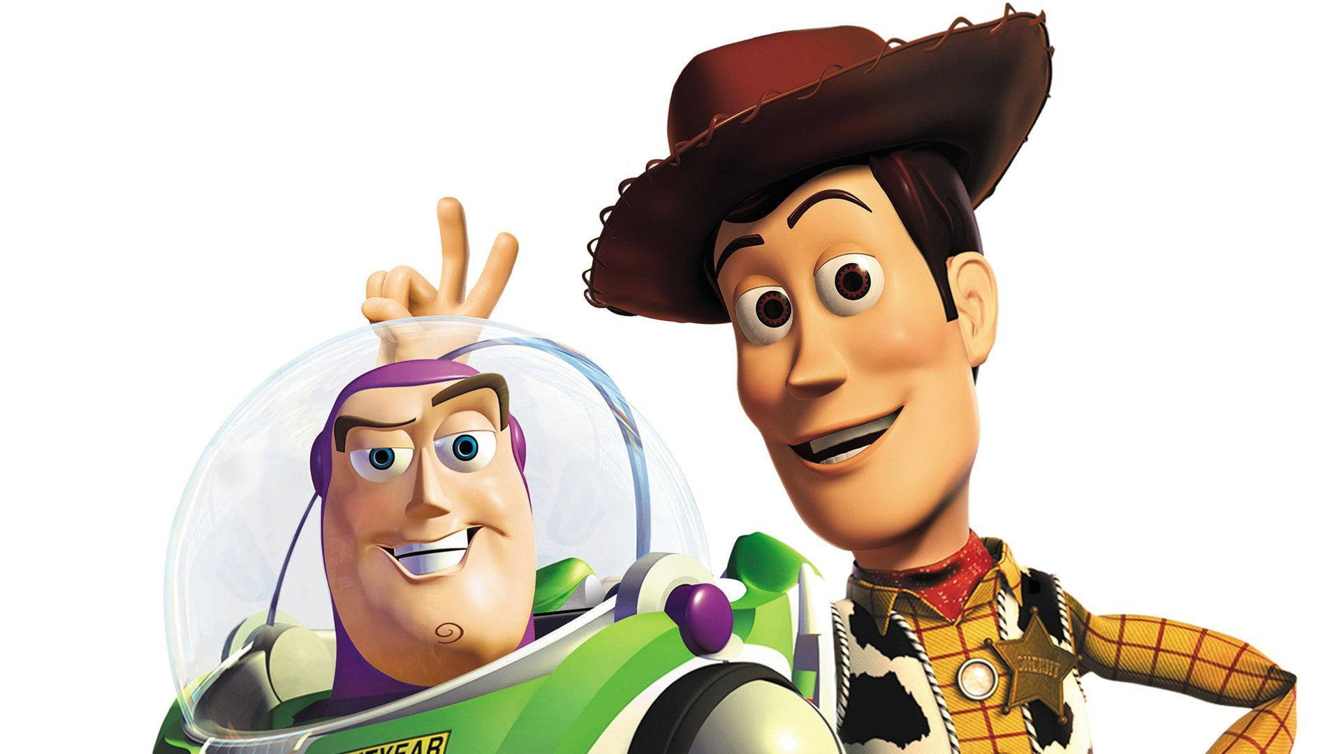 Woody And Lightyear Posing For Picture Background