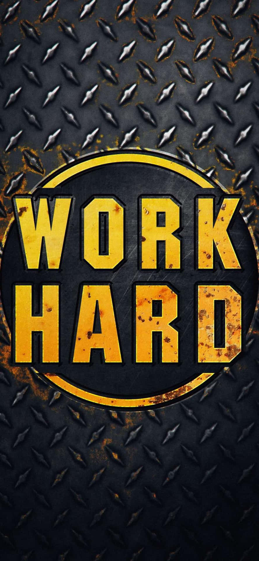 Work Hard - A Yellow Logo On A Metal Background Background