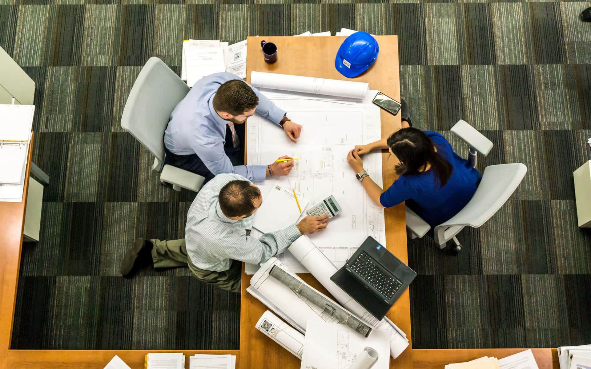 Workers Gathering To Solve A Daunting Problem Background