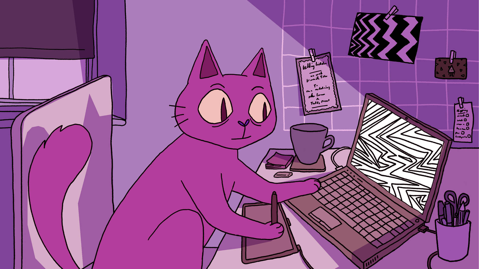 Working Purple Cat Computer Background