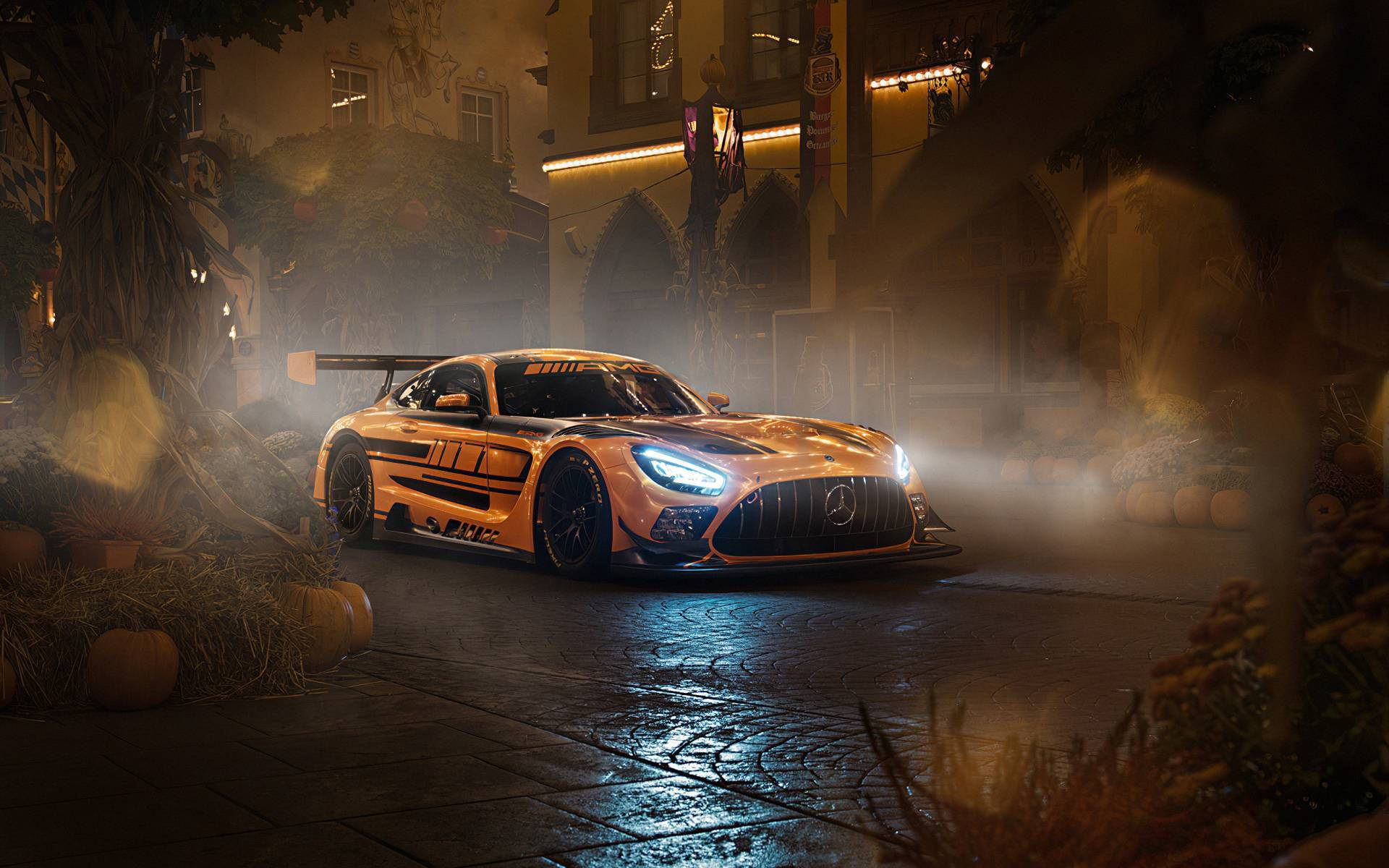 World-class Orange And Black Mercedes Amg Gtr Background