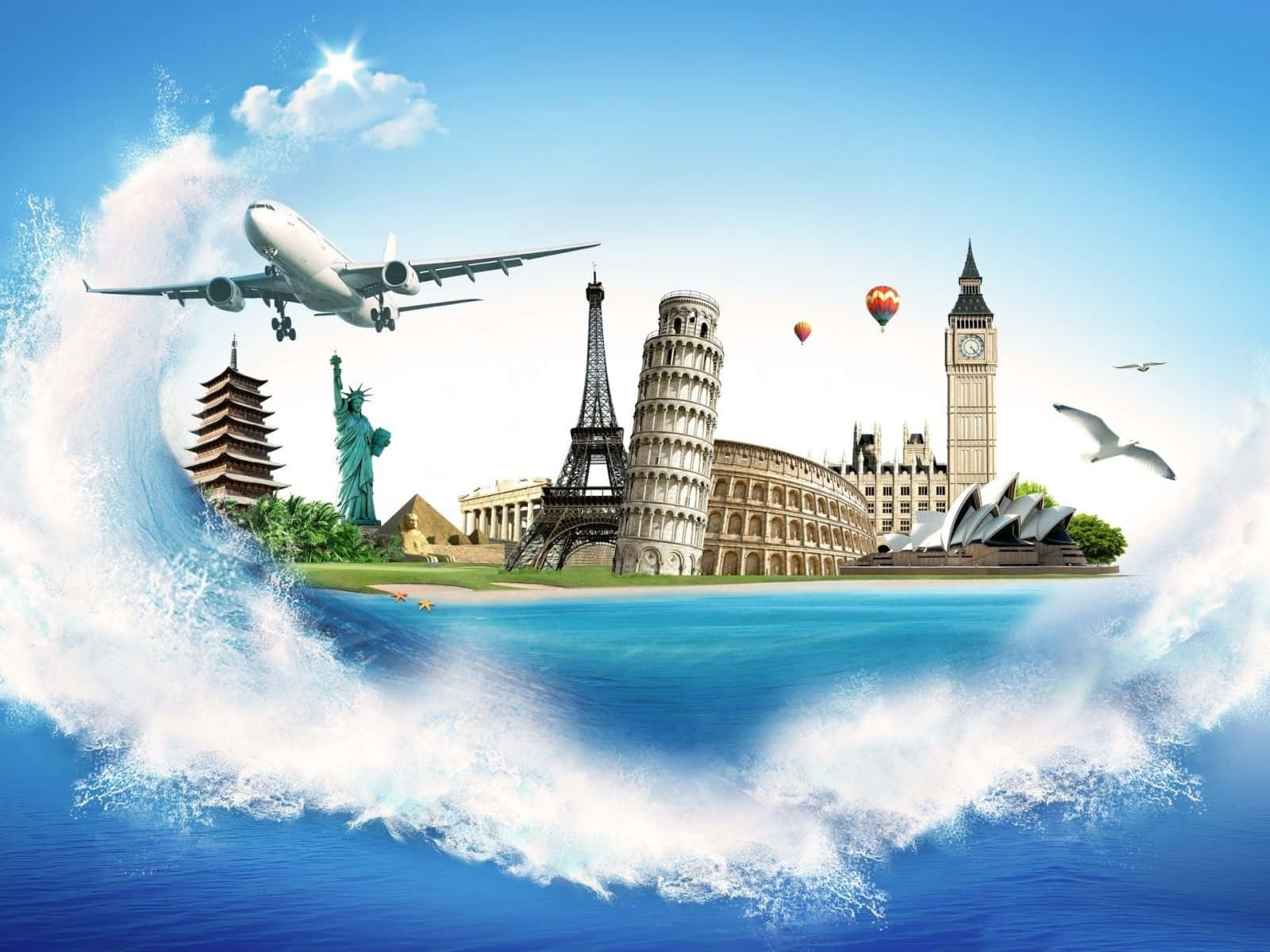 World Famous Landmarks Collage Background