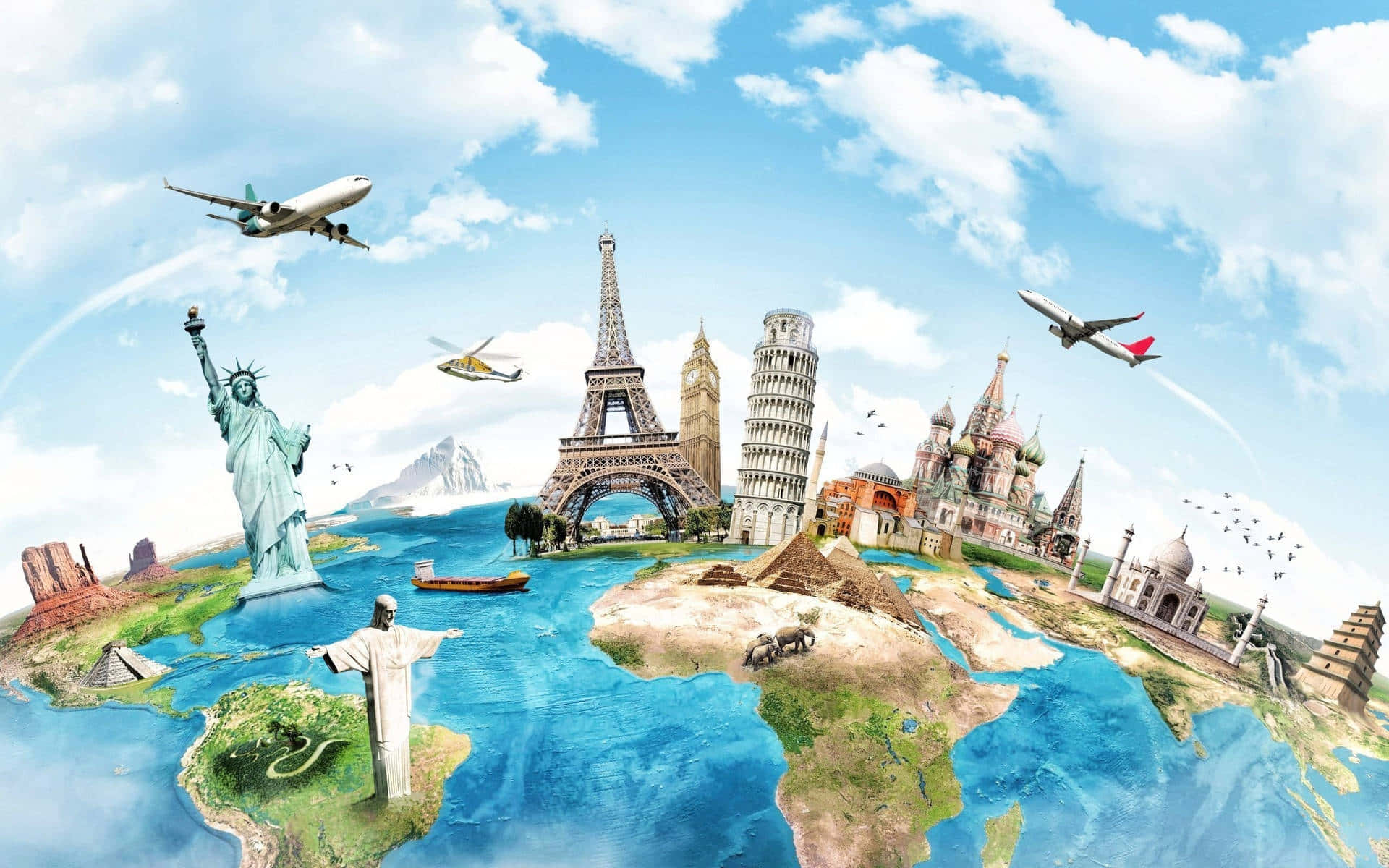 World Famous Landmarks Collage Background