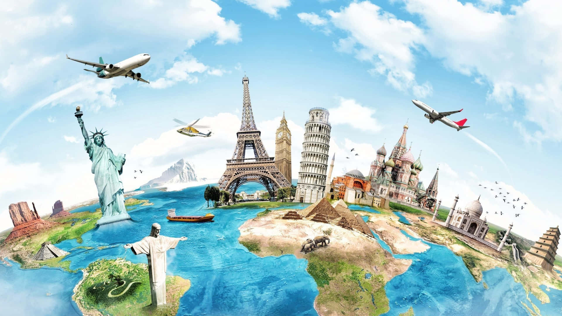 World Famous Landmarks Collage Background