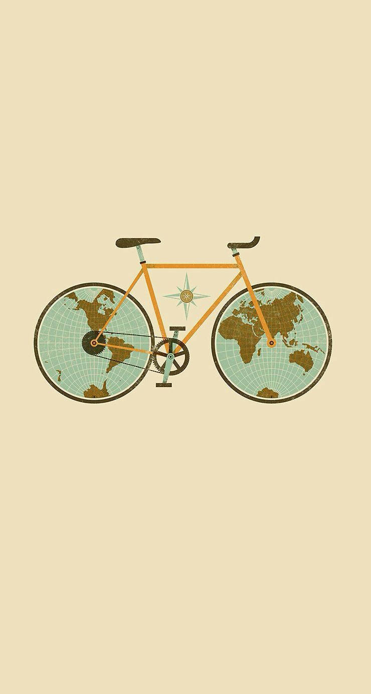 World Globe Graphic Art On Bicycle Iphone Background