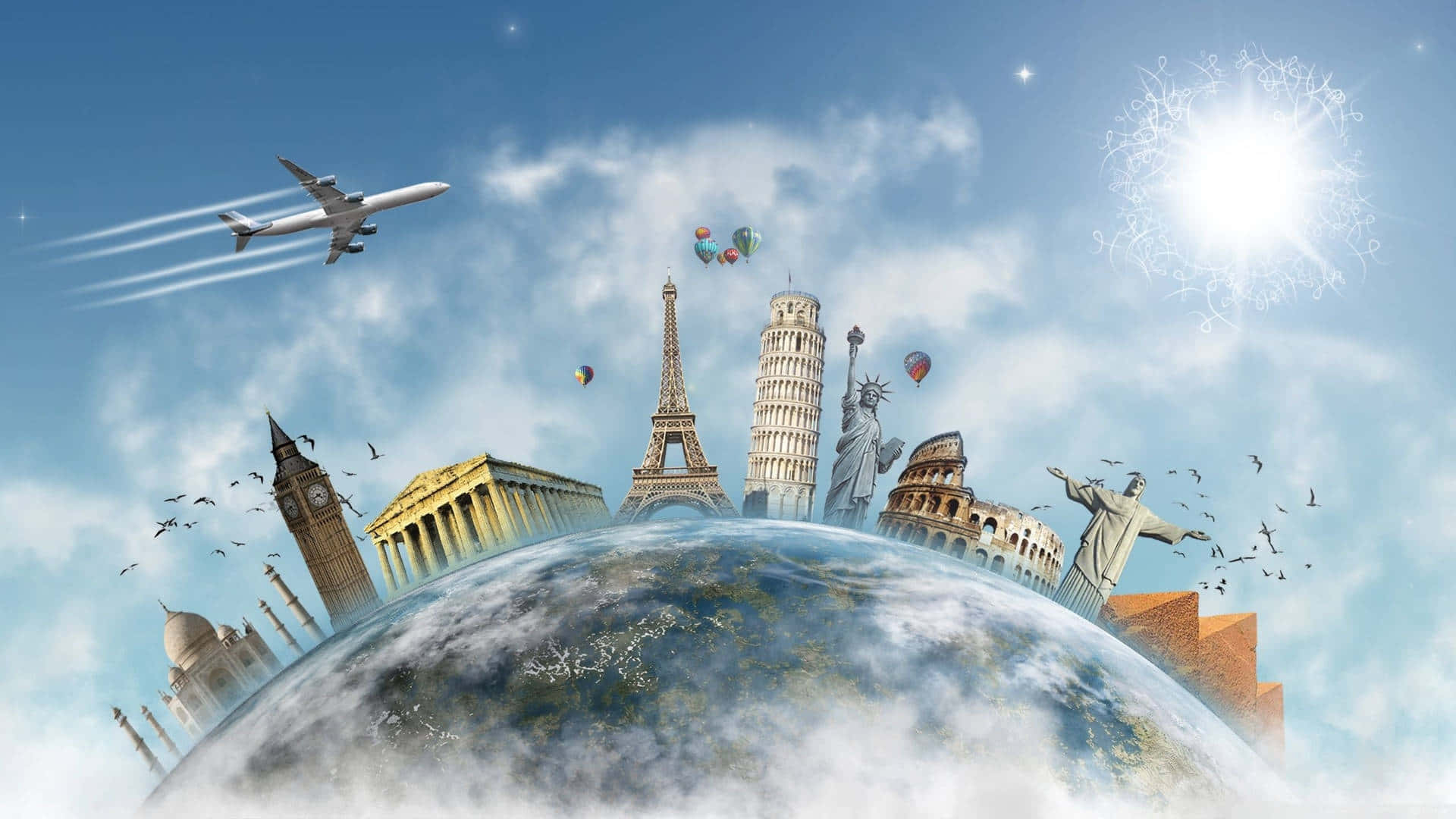 World Landmarks Sky Travel Fantasy Background