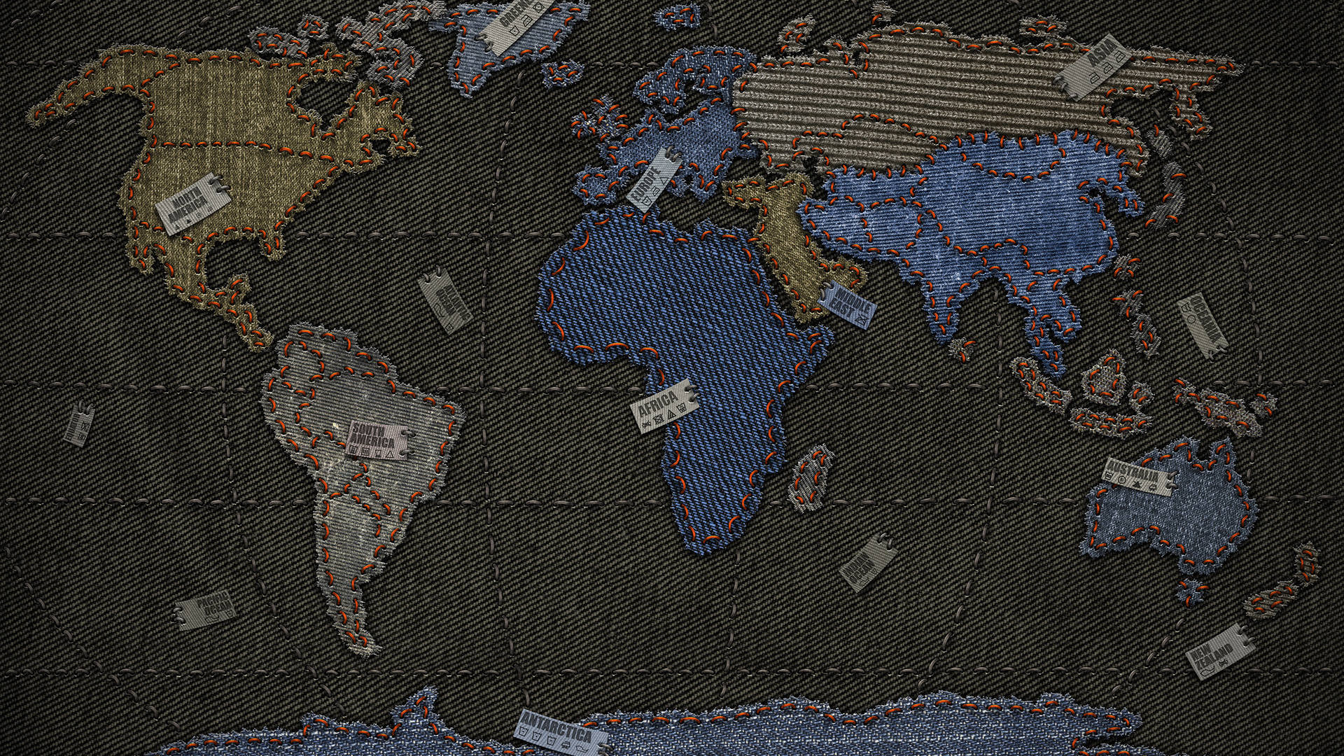 World Map Denim Patchwork Desktop Background