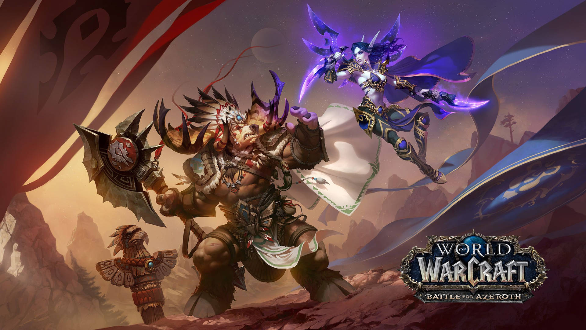 World Of Warcraft Battle For Azeroth Tauren Vs Elf Background