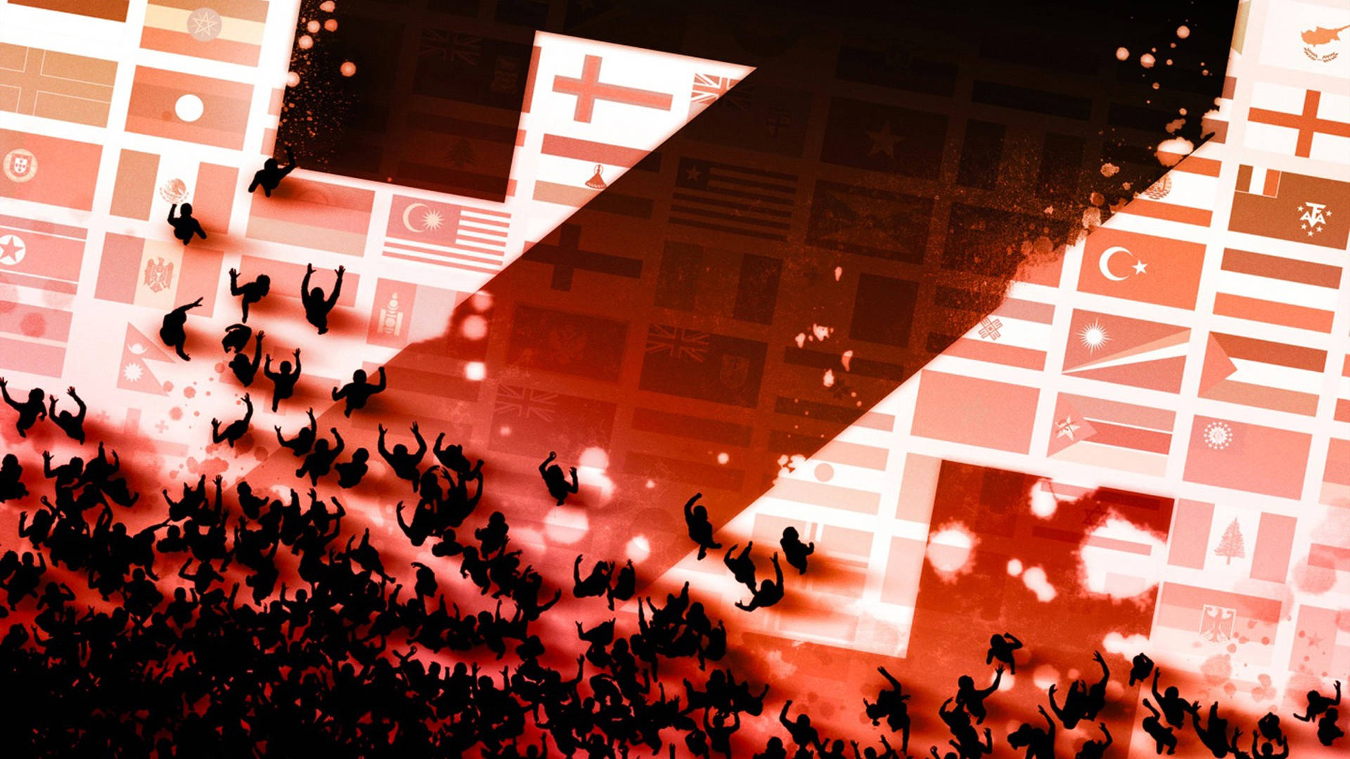 World War Z Zombies Walking Over Flags Background
