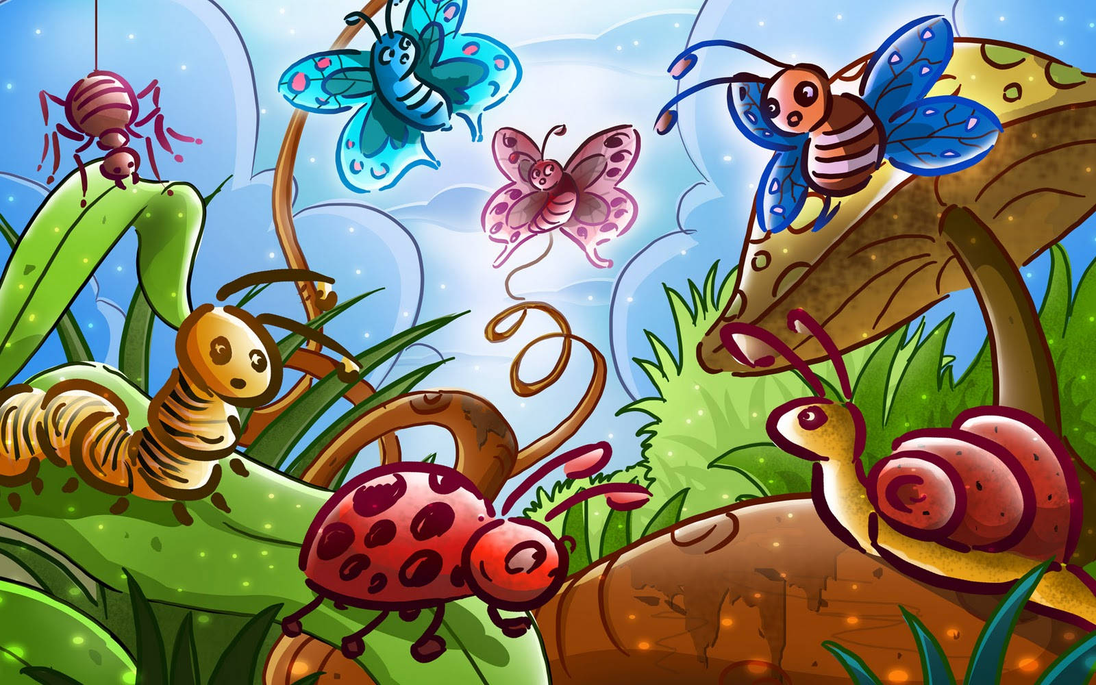 Worm With Other Cartoon Insects Background