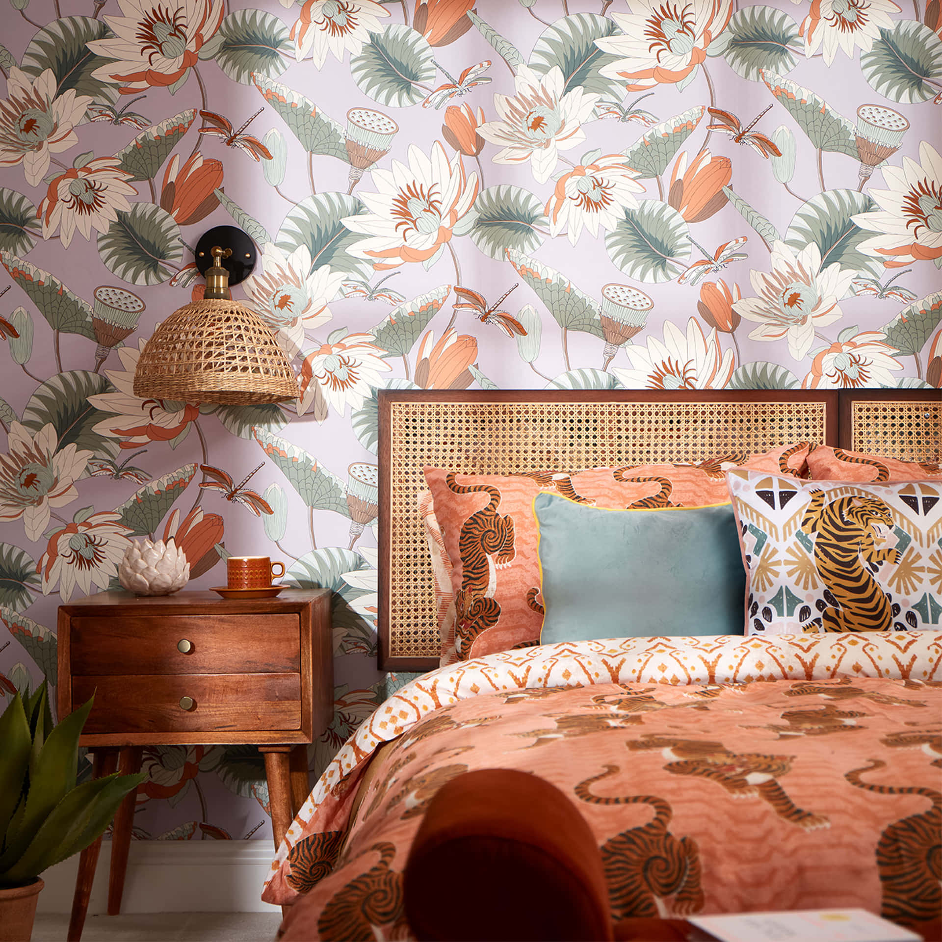Woven Bed Headboard In Floral Wall