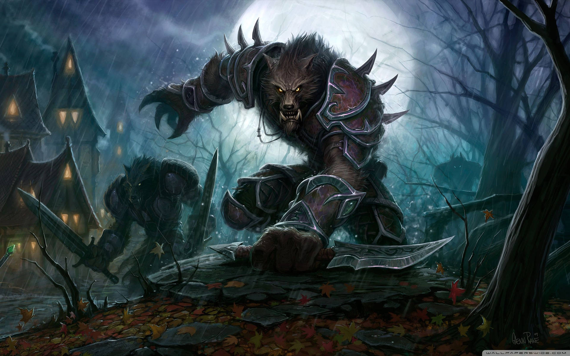 Wow Worgen Prowling At Night Background
