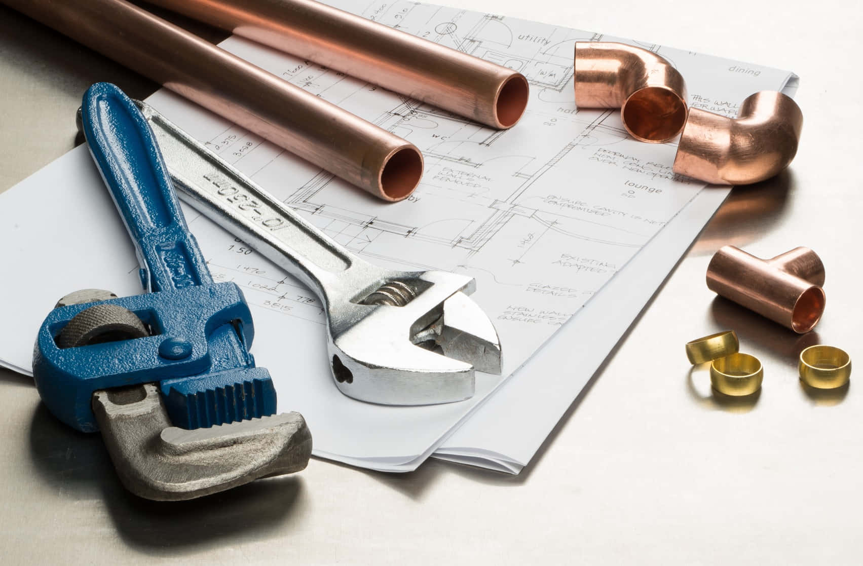 Wrench And Copper Plumbing Fittings