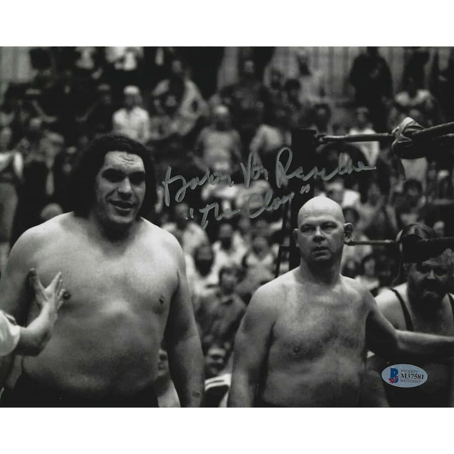 Wrestler Baron Von Raschke And Andre Rene Roussimoff Signed Portrait Background