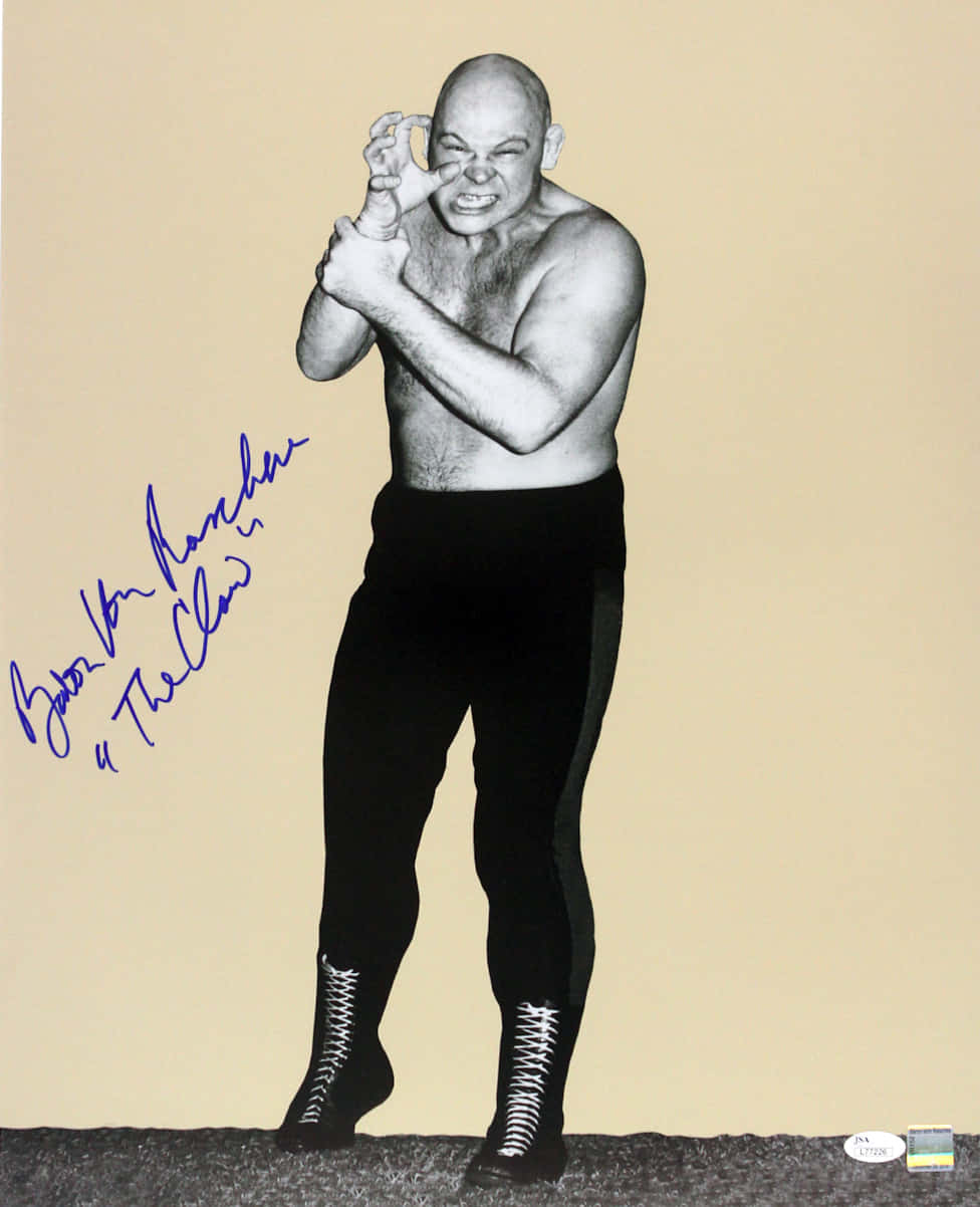 Wrestler Baron Von Raschke Iconic Claw Pose Signed Portrait Background