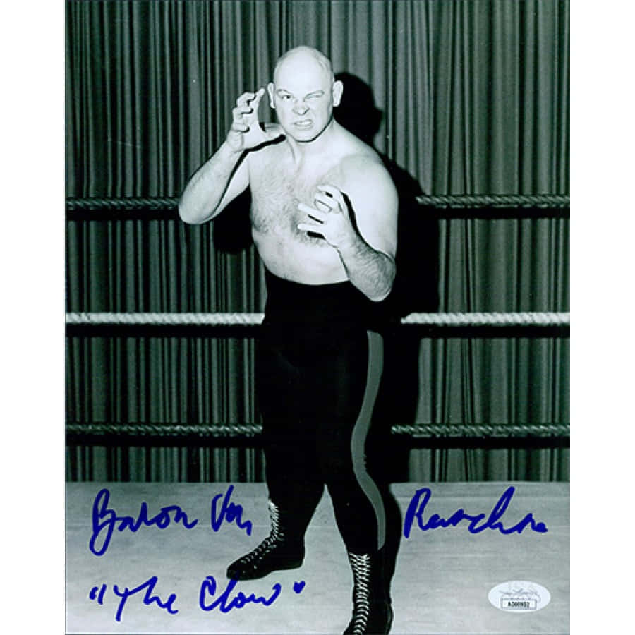 Wrestler Baron Von Raschke Impressive Claw Pose Signed Portrait Background