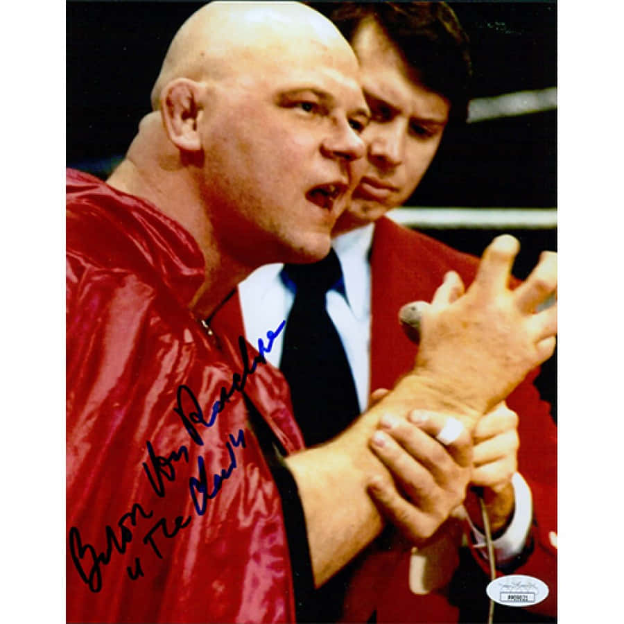 Wrestler Baron Von Raschke Medium Angle Shot Signed Portrait Background
