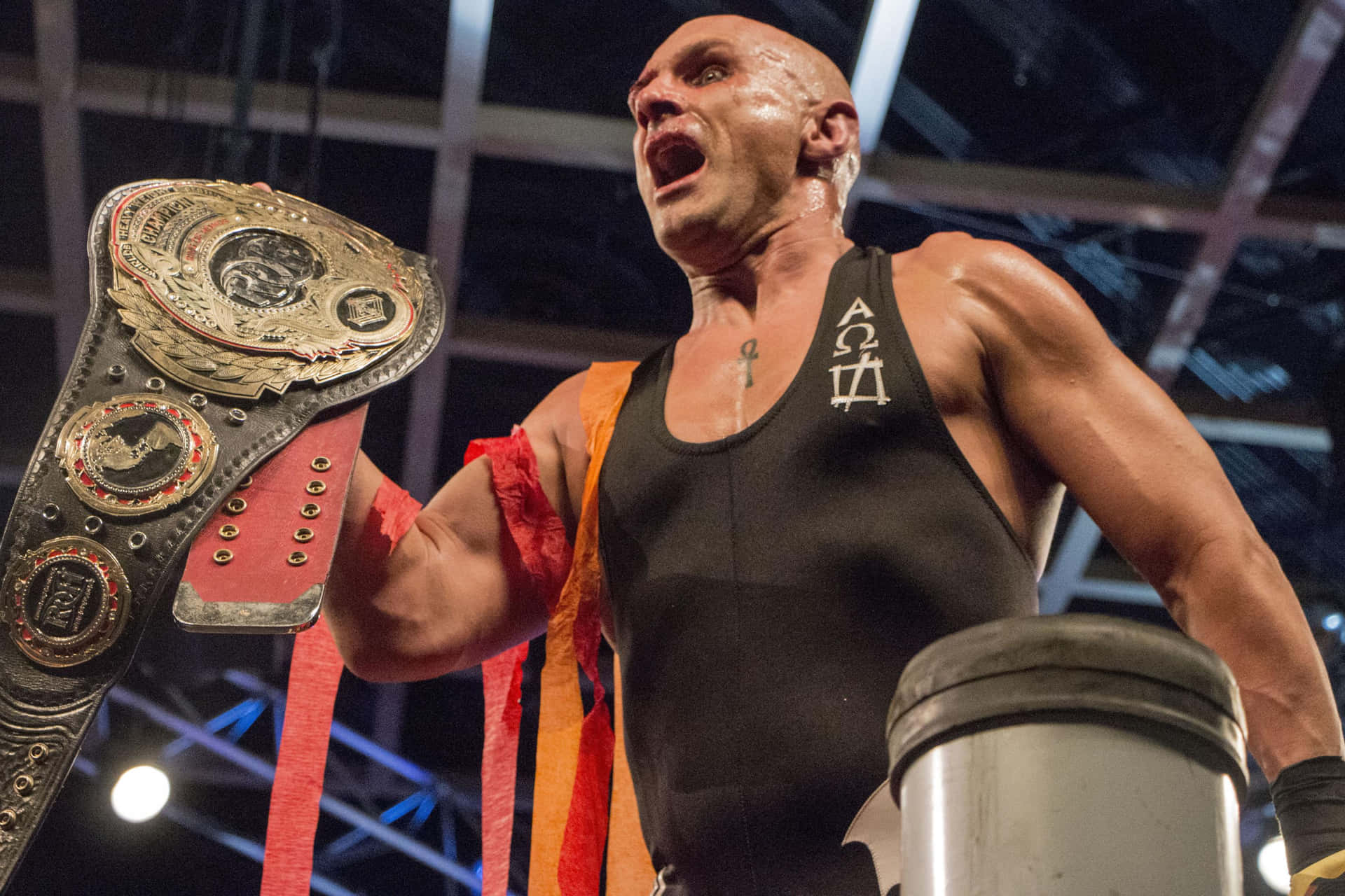 Wrestler Champion Belt Victory Pose Background