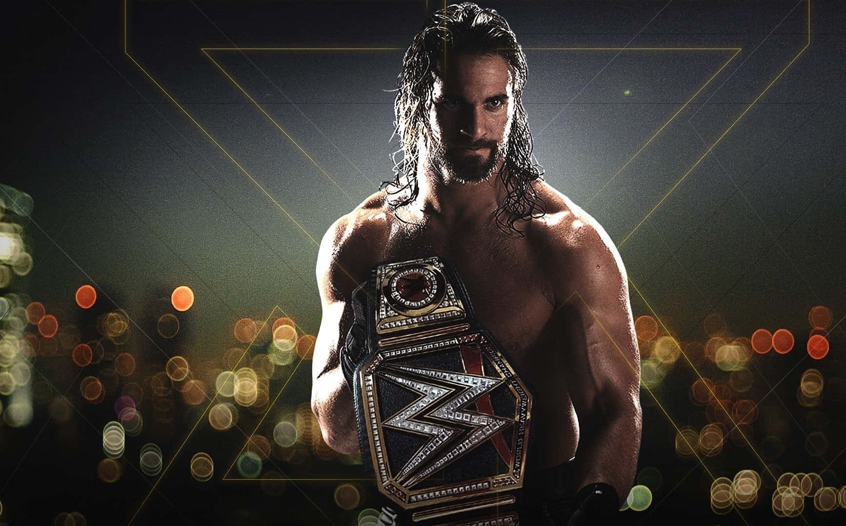 Wrestler Seth Rollins Flexing His Wwe Belt Background