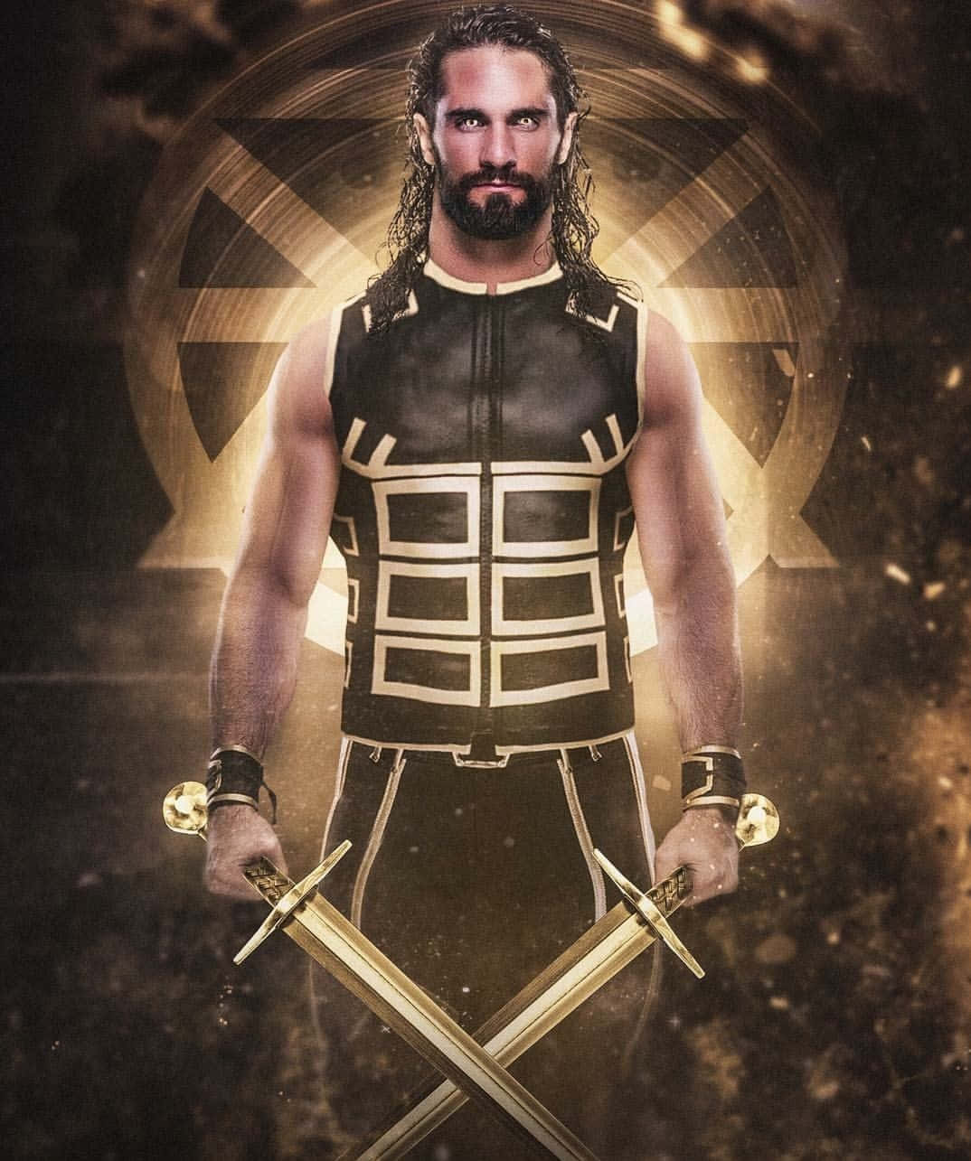 Wrestler Seth Rollins With Two Swords Background