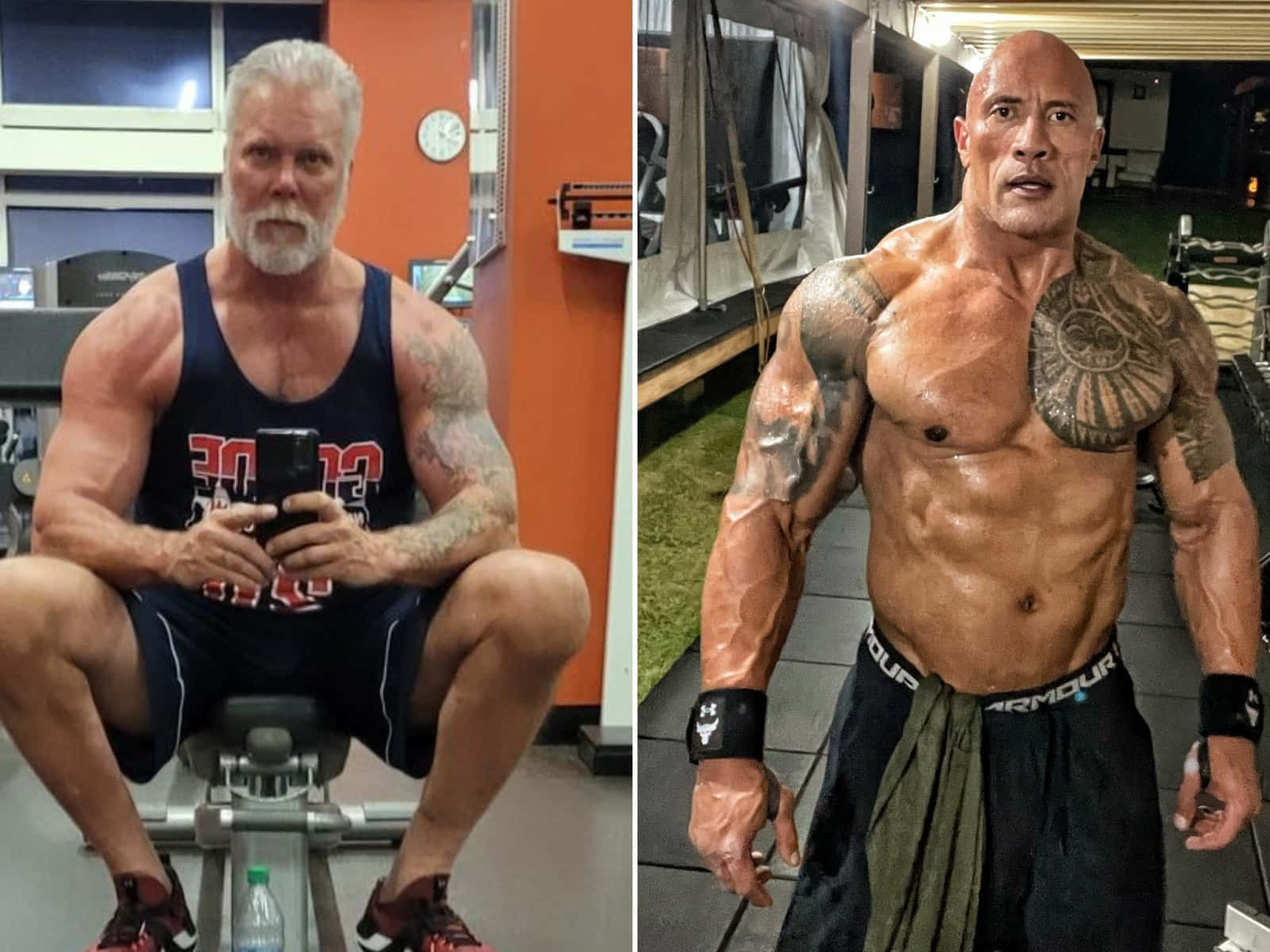 Wrestling Icons - Kevin Nash And Dwayne Johnson In A Side-by-side Photo