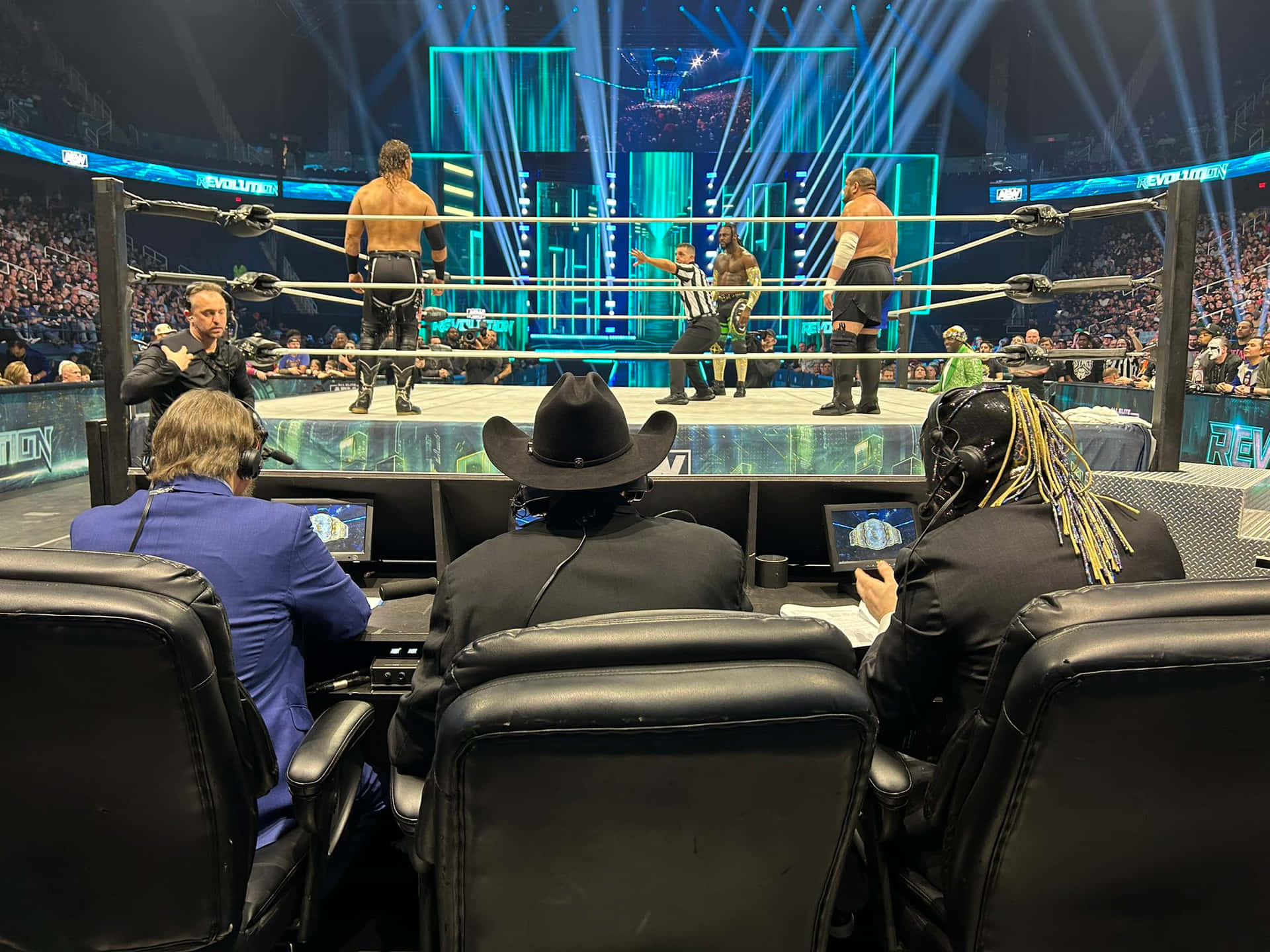 Wrestling Match Commentators View Background