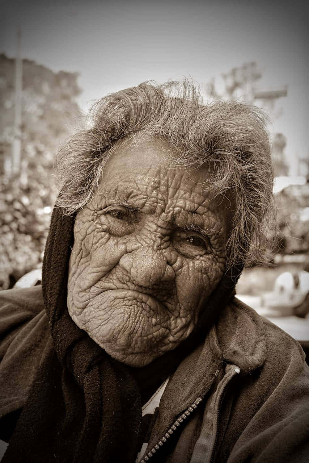 Wrinkled Face Old Lady Closeup Background