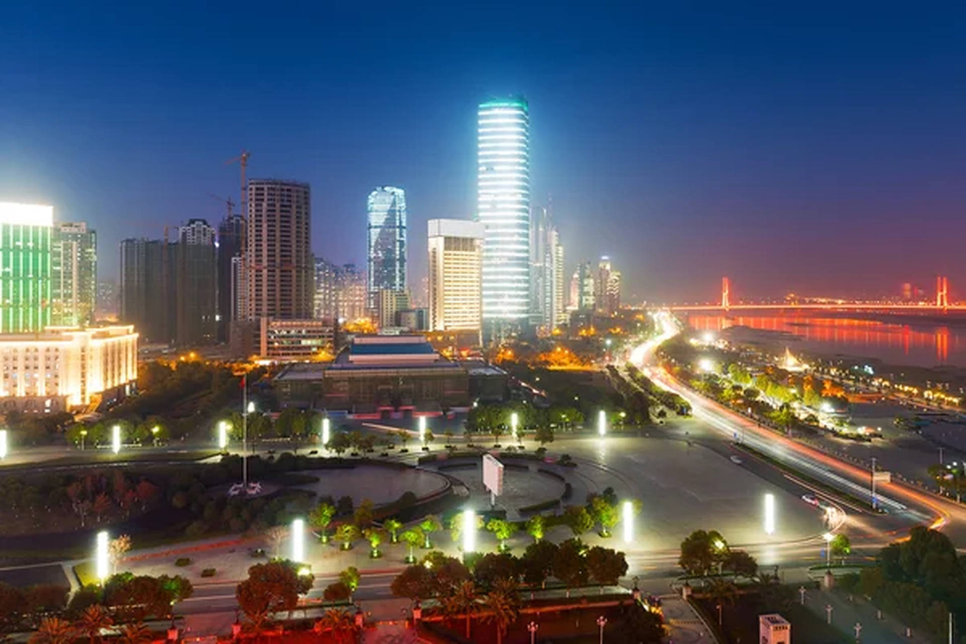Wuhan City At Night Background