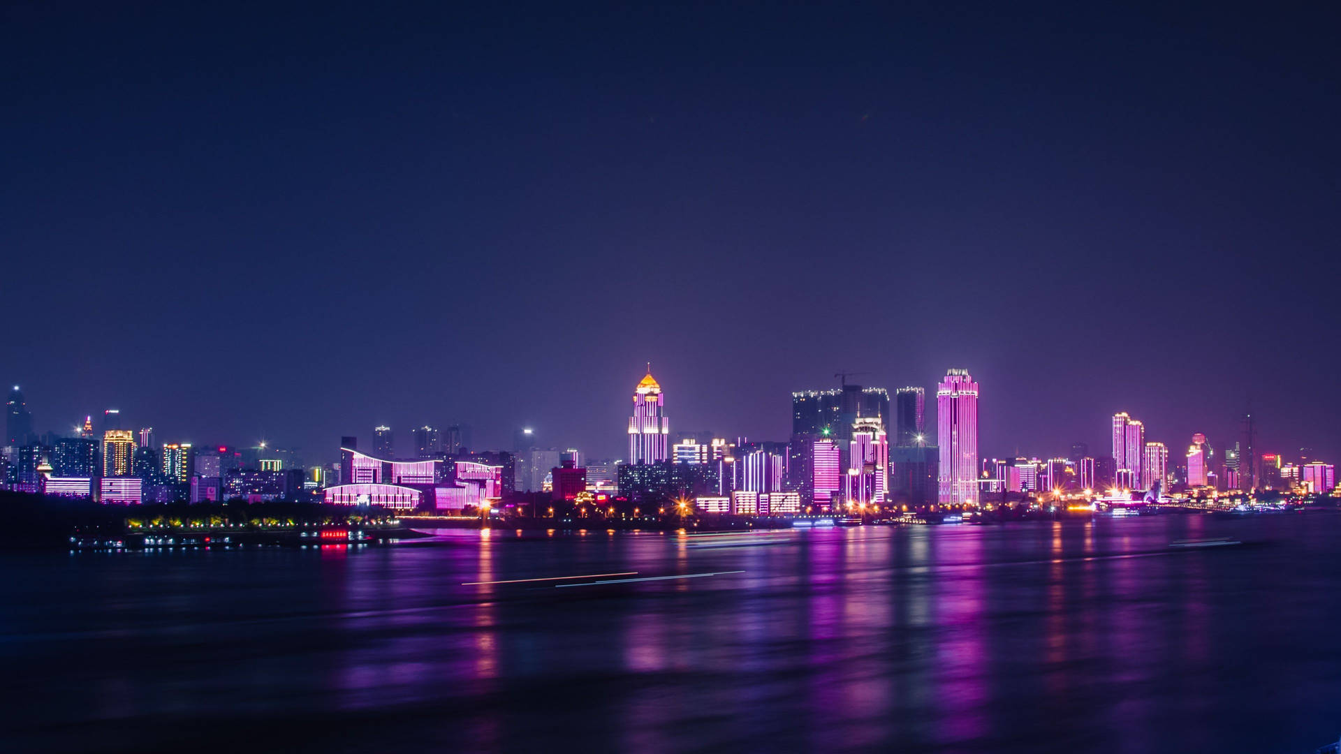 Wuhan City Neon Pink Lights Background