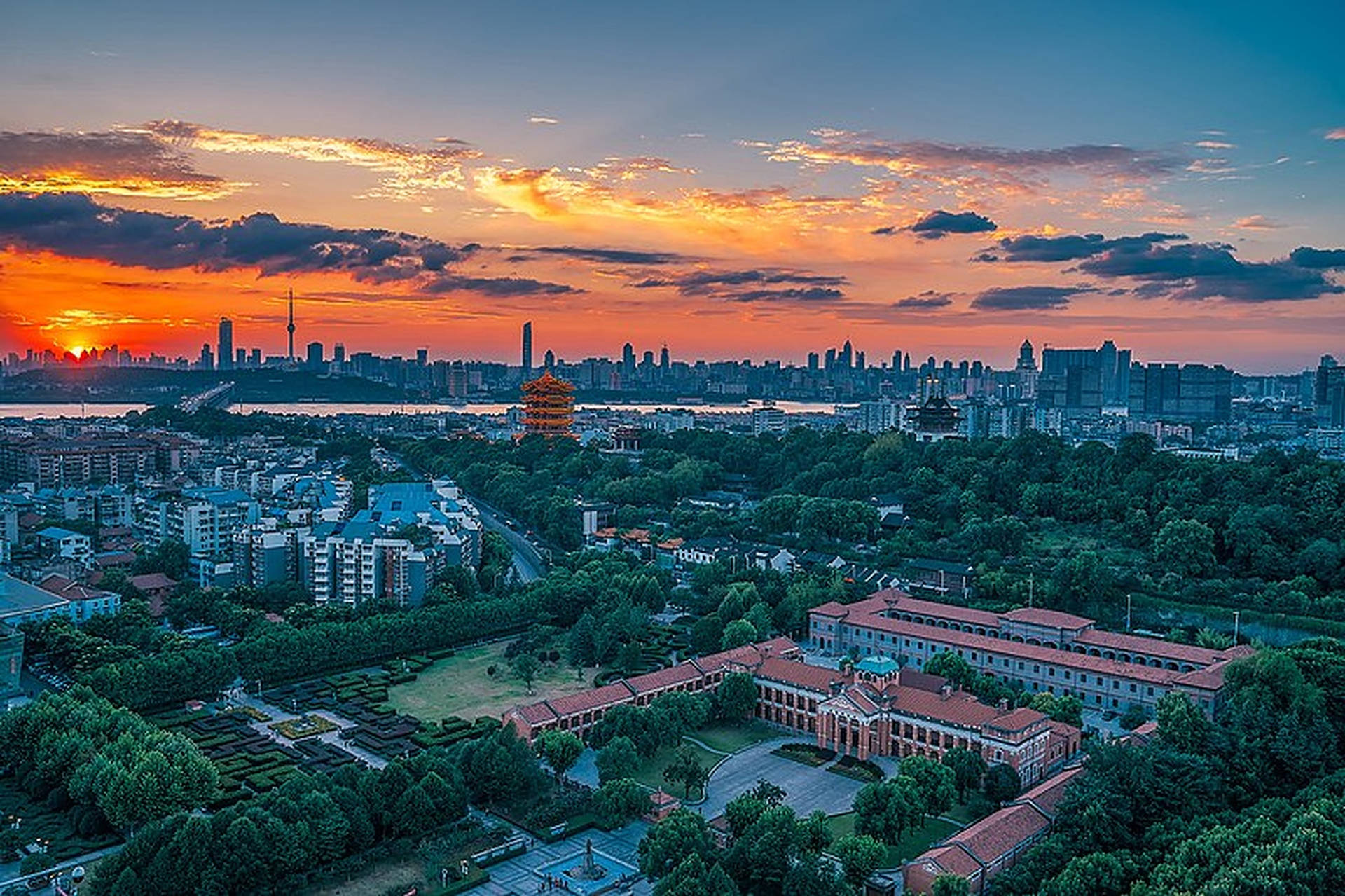 Wuhan City Orange Sunset Background