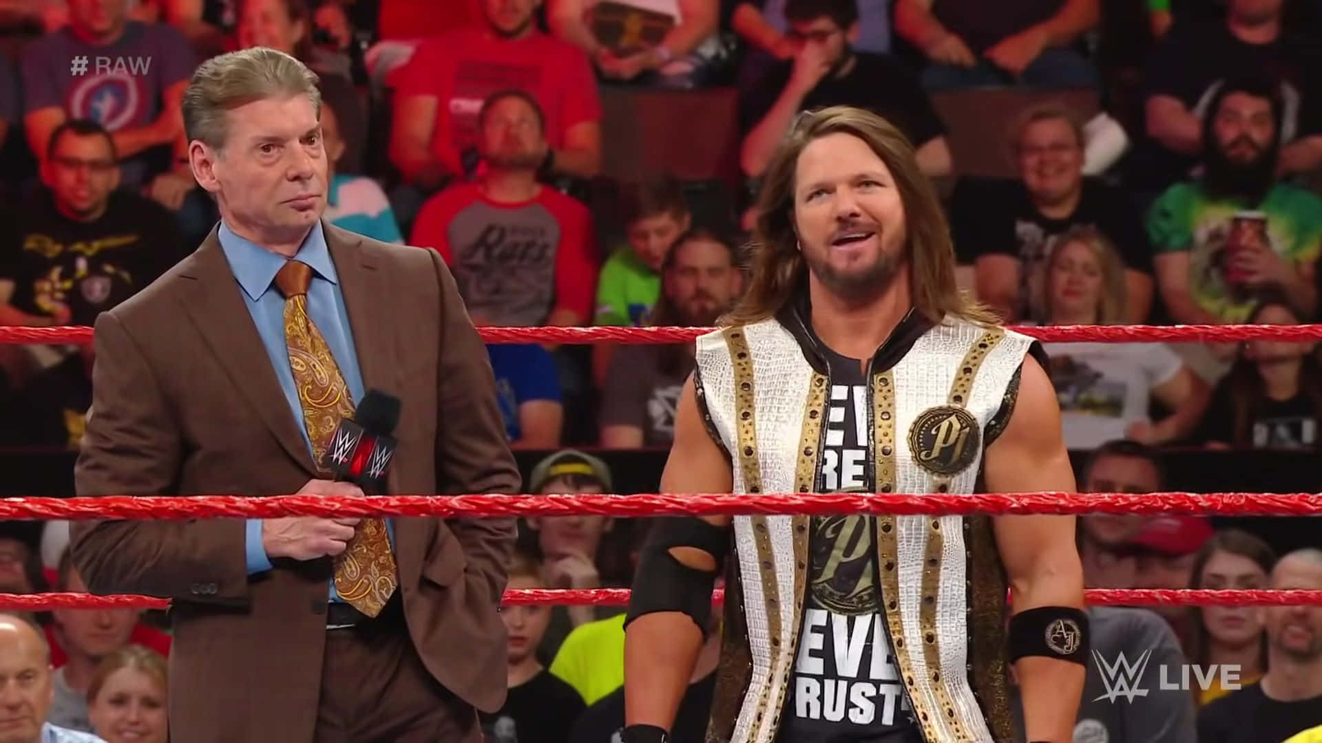 Wwe Commentator Vince Mcmahon Discussing With Aj Styles Background