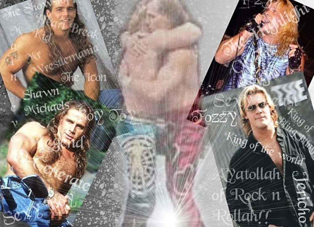 Wwe Legend Shawn Michaels In Various Wrestling Poses. Background