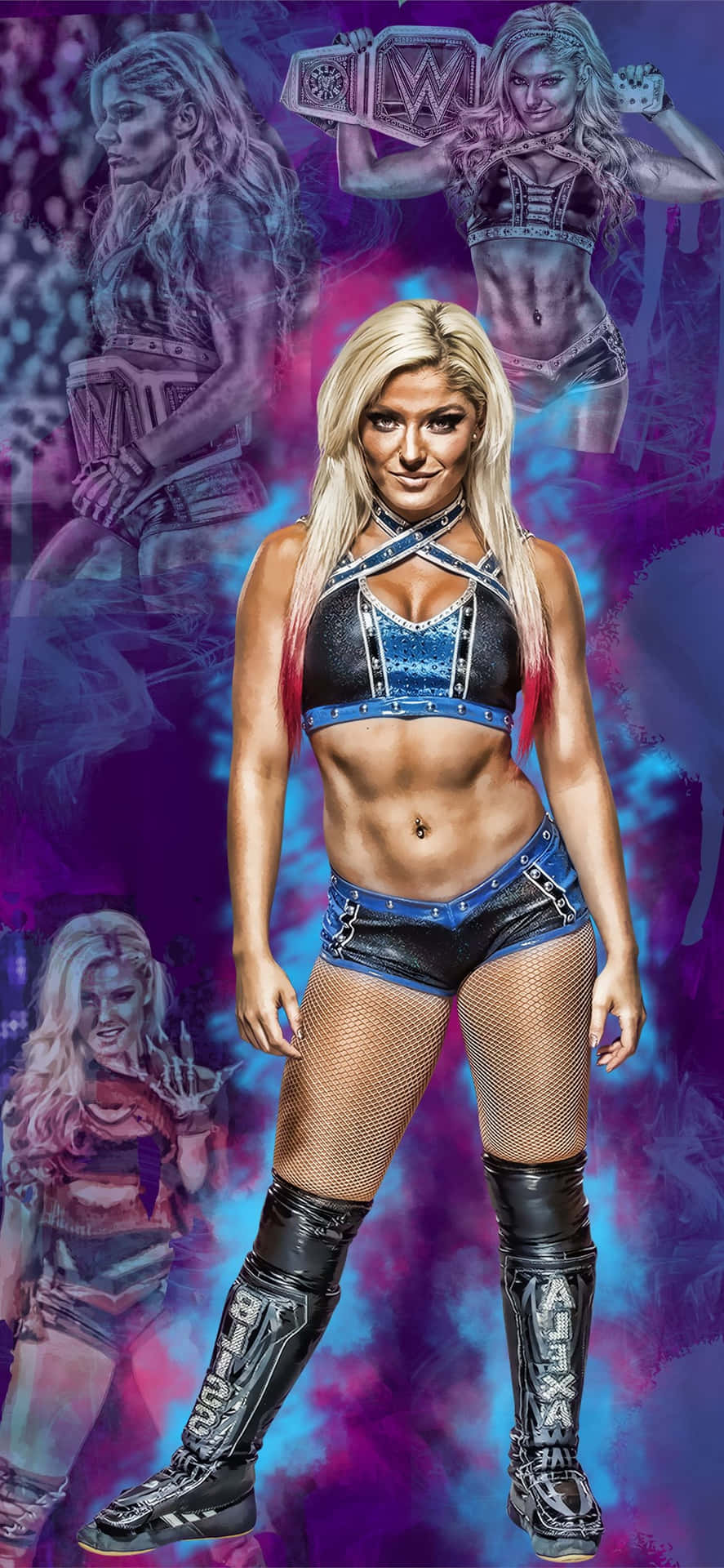 Wwe Wrestler In Purple And Blue Outfit Background
