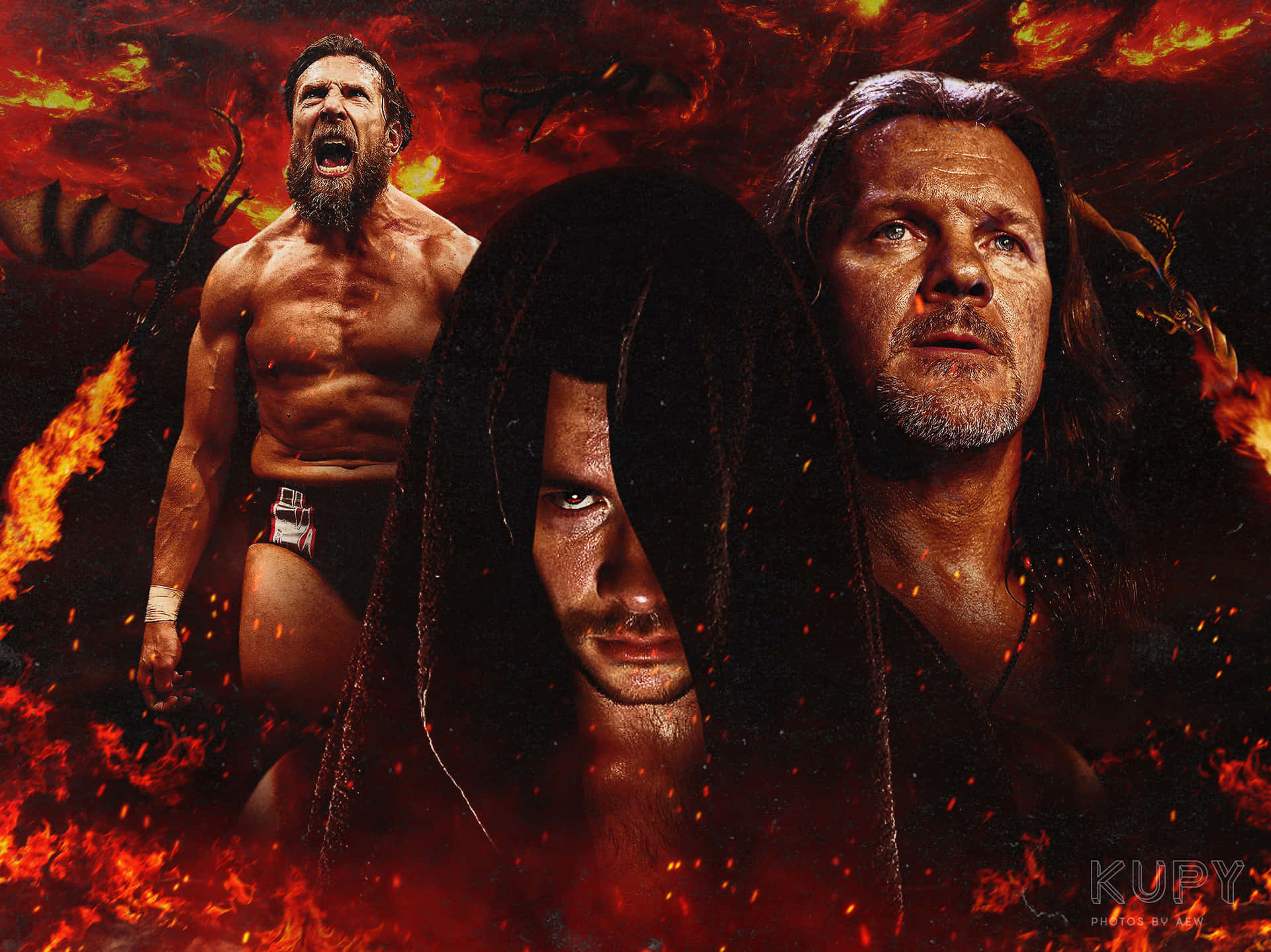 Wwe Wrestlers In Front Of A Fire Background Background