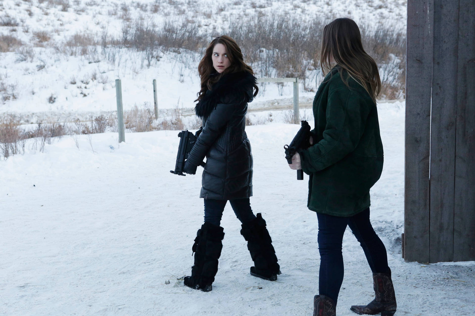 Wynonna And Willa Earp In Snow Background