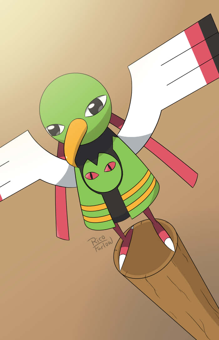 Xatu Standing On A Wooden Pole Background