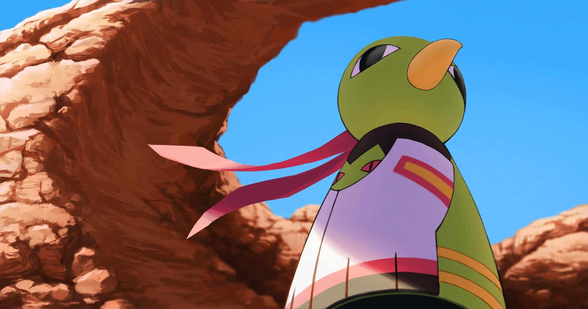 Xatu, The Mystic Pokemon, Standing Majestically Below A Rocky Arch Background