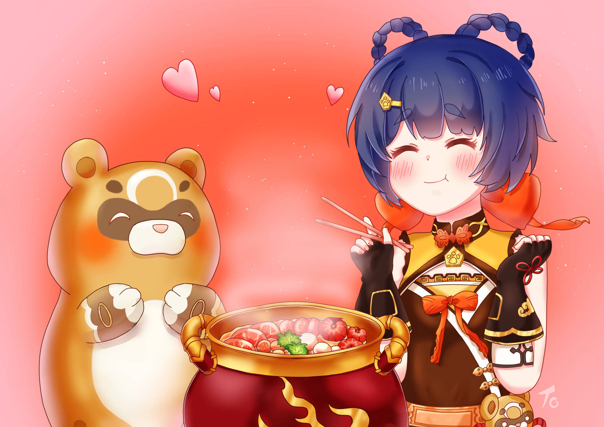 Xiangling And Her Bear Friend Background