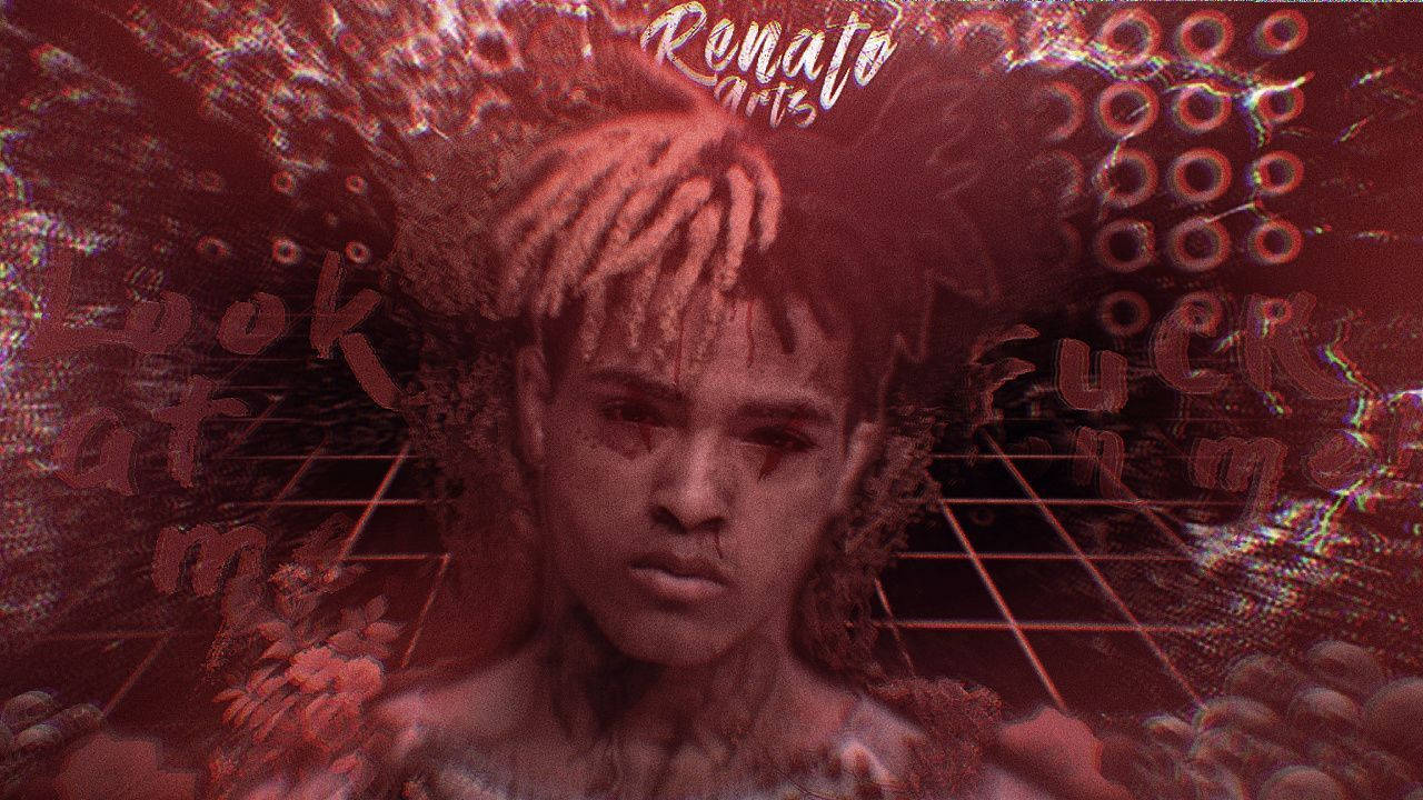 Xx Tentacion In Red Abstract Backdrop Background