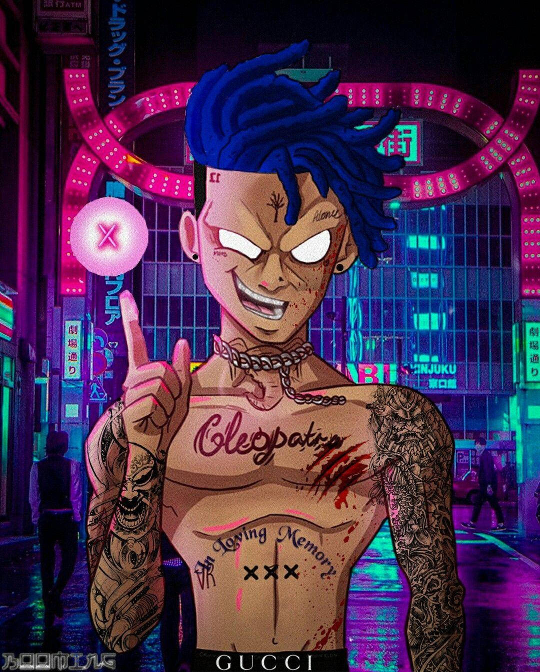 Xxxtentacion Anime Blue-haired Rapper Background