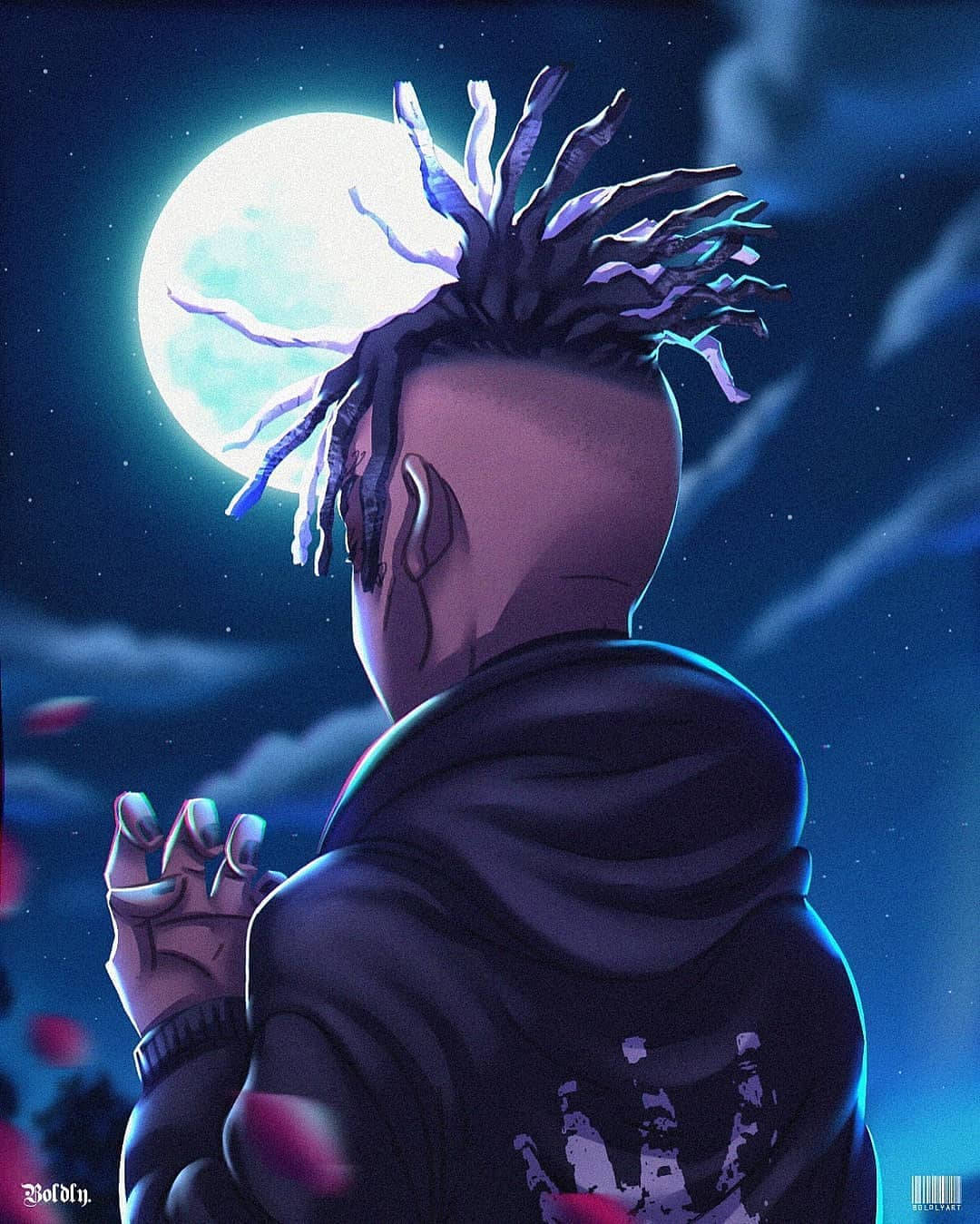 Xxxtentacion Anime Cartoon Under Night Sky Background